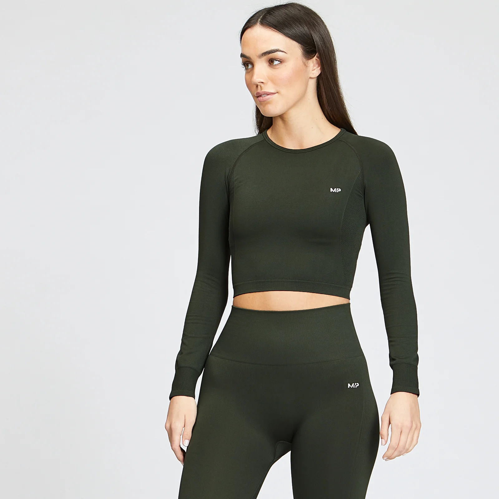 MP Women's Shape Seamless Long Sleeve Crop Top - Vine Leaf - XXS Imagem 1