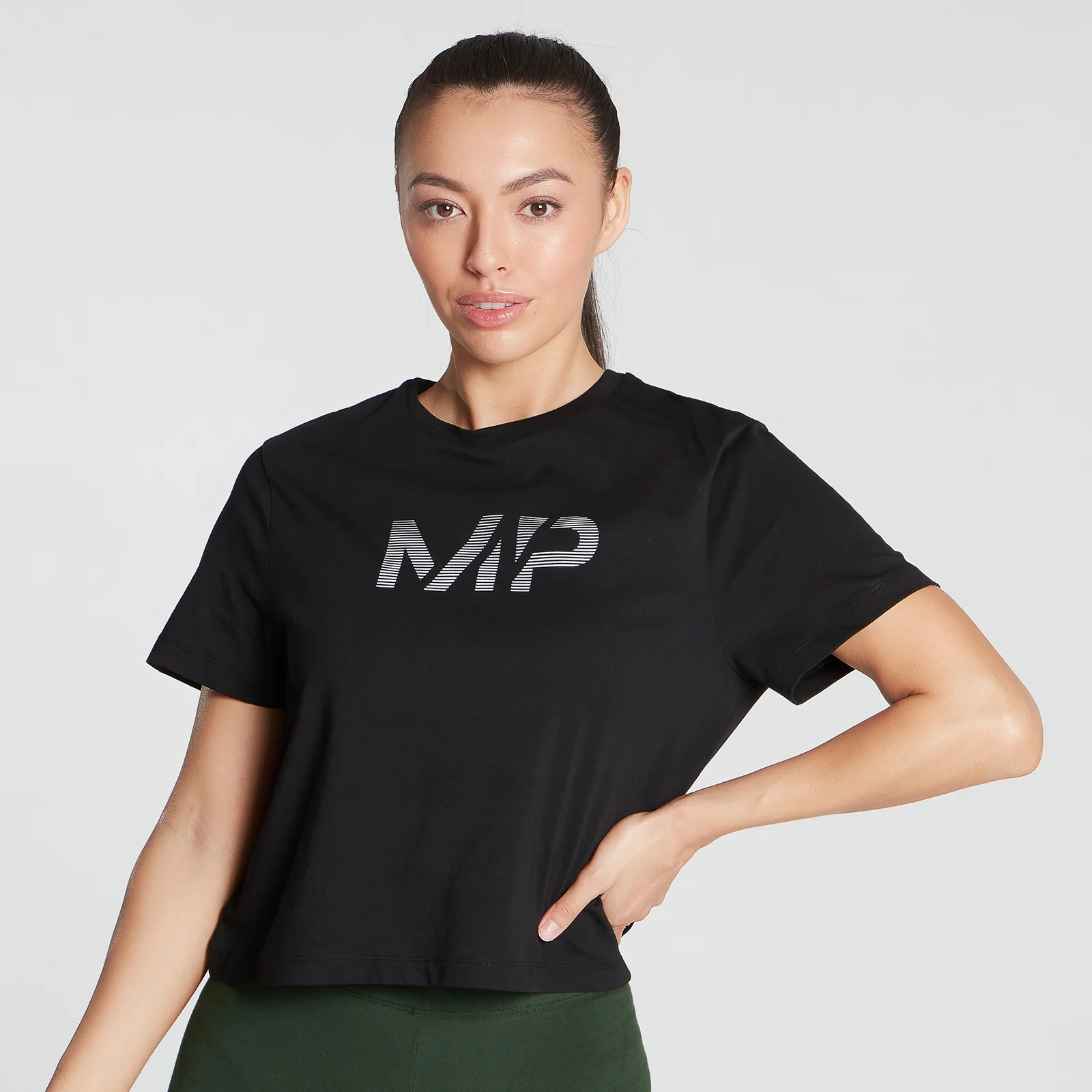 MP Women's Gradient Line Graphic Crop T-shirt- Black - XXS Imagem 1