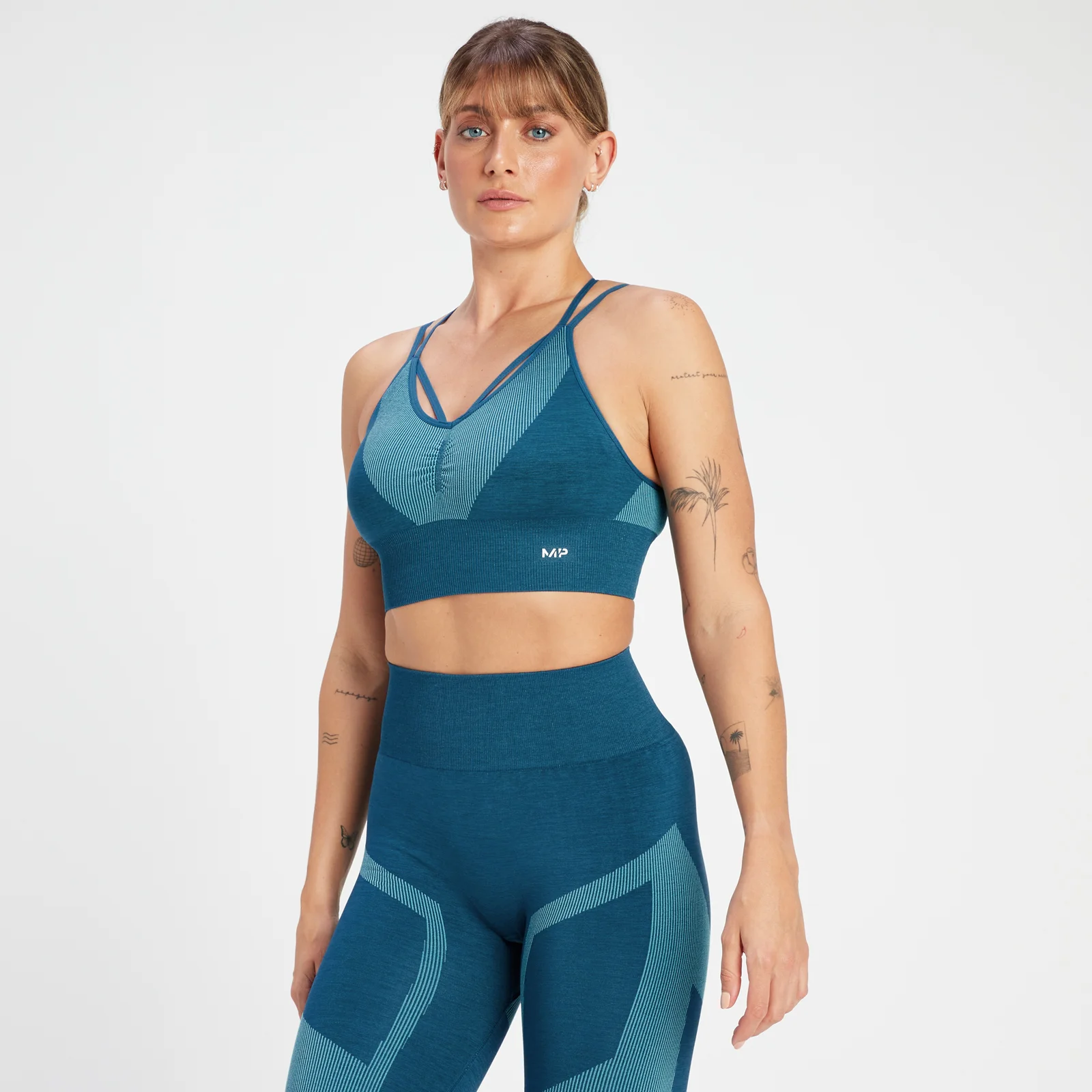 Soutien de Desporto Franzido Sem Costuras Impact da MP para Senhora - Teal Blue - XS Imagem 1