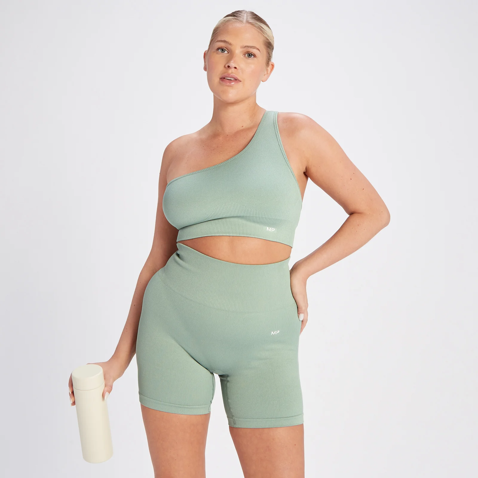 Soutien Assimétrico Sem Costuras e Canelado Tempo da MP para Mulher - Verde Sálvia - XS Imagem 1