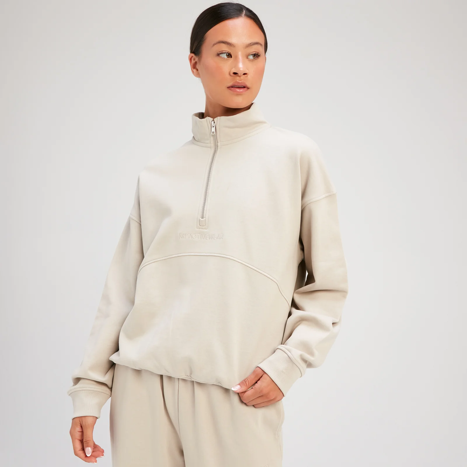 Sweatshirt com fecho 1/4 Rest Day da MP para Senhora - Canvas Grey - XS Imagem 1