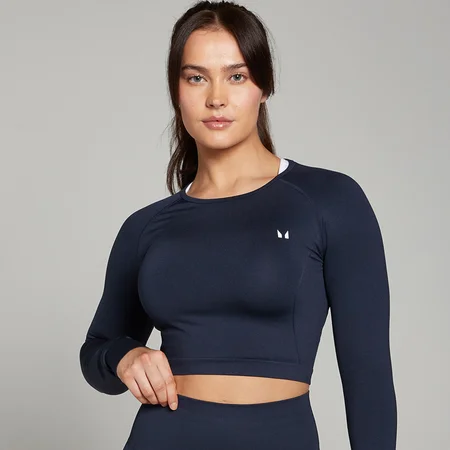Crop top de manga comprida Shape, sem costuras, para mulher da MP - Azul-marinho