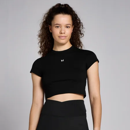 T-shirt crop de corte justo e manga curta Basics para mulher da MP - Preto