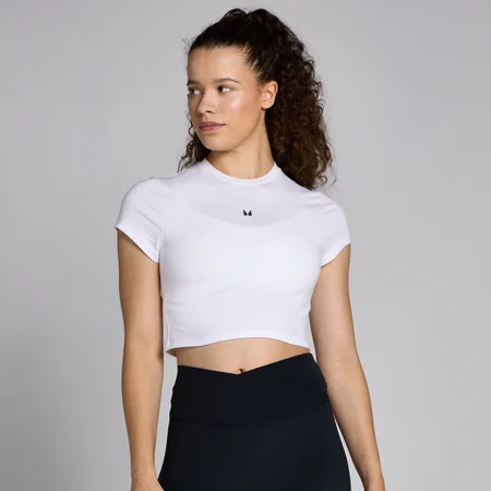 T-shirt cropped de corte justo e manga curta Basics para mulher da MP - Branco