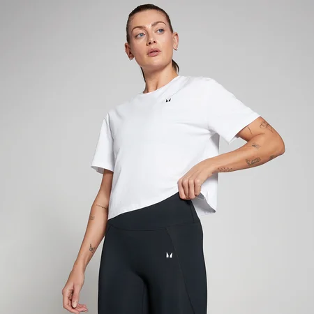 T-shirt cropped de corte quadrado e manga curta Basics para mulher da MP - Branco