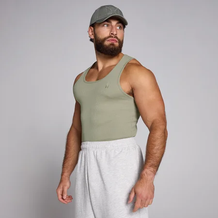Camisola sem Mangas Canelada com Ajuste aos Músculos da MP para Homem - Deep Sage