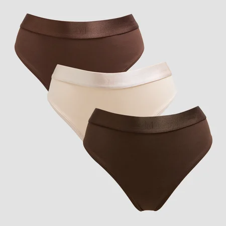 Tanga de Cinta Média da MP para Senhora (3 un.) - Deep Chocolate/Castanho/Warm Cream