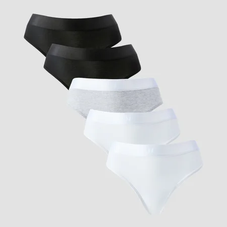 Tanga de Cinta Média da MP para Senhora (5 un.) - Branco/Preto/Cinzento Mesclado