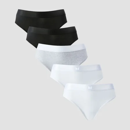 Cueca de Biquíni de Cinta Média da MP para Senhora (5 un.) - Branco/Preto/Cinzento Mesclado