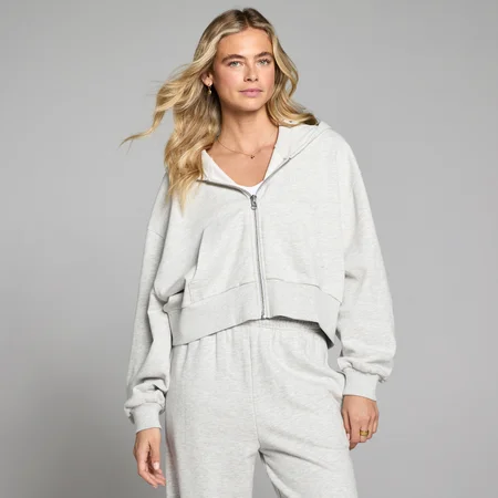 Sweatshirt com Capuz e Fecho Loopback Leve Feminina MP - Cinzento Mesclado