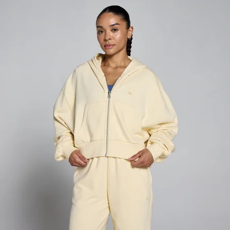 Camisola Leve Loopback com Capuz e Fecho MP Mulher - Butter