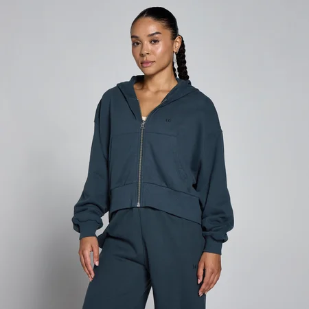 Camisola Leve Loopback com Capuz e Fecho MP Mulher - Azul Desbotado