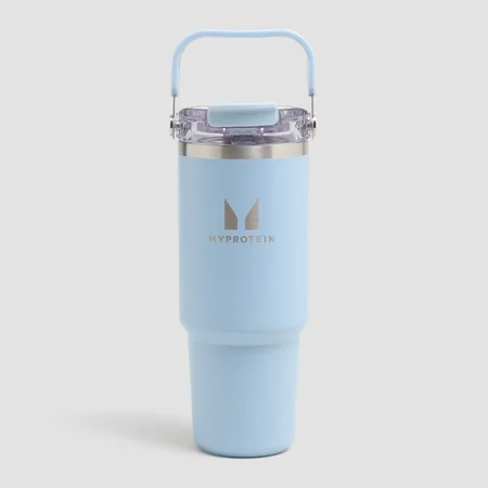 Garrafa de Metal Reciclado Myprotein com Pega Superior e Palha 900 ml - Azul Bebé