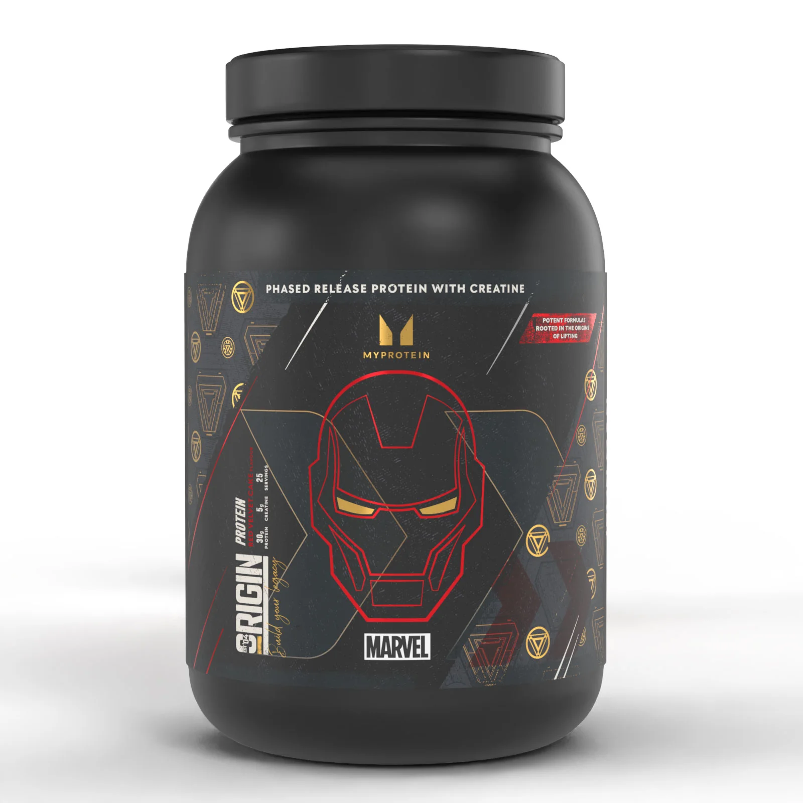 Proteína Origin – Homem de Ferro – Bolo Red Velvet | MARVEL - 25servings - MARVEL Iron Man - Red Velvet Cake Imagem 1