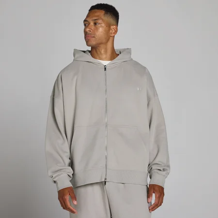 Camisola com Capuz Oversized com Fecho Duplo - Cinzento Giz