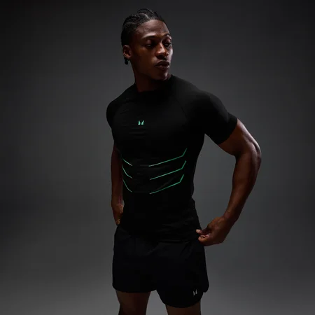 T-Shirt Sem Costuras Hero Muscle Fit MP Homem - Preto Lavado/Verde Alpha