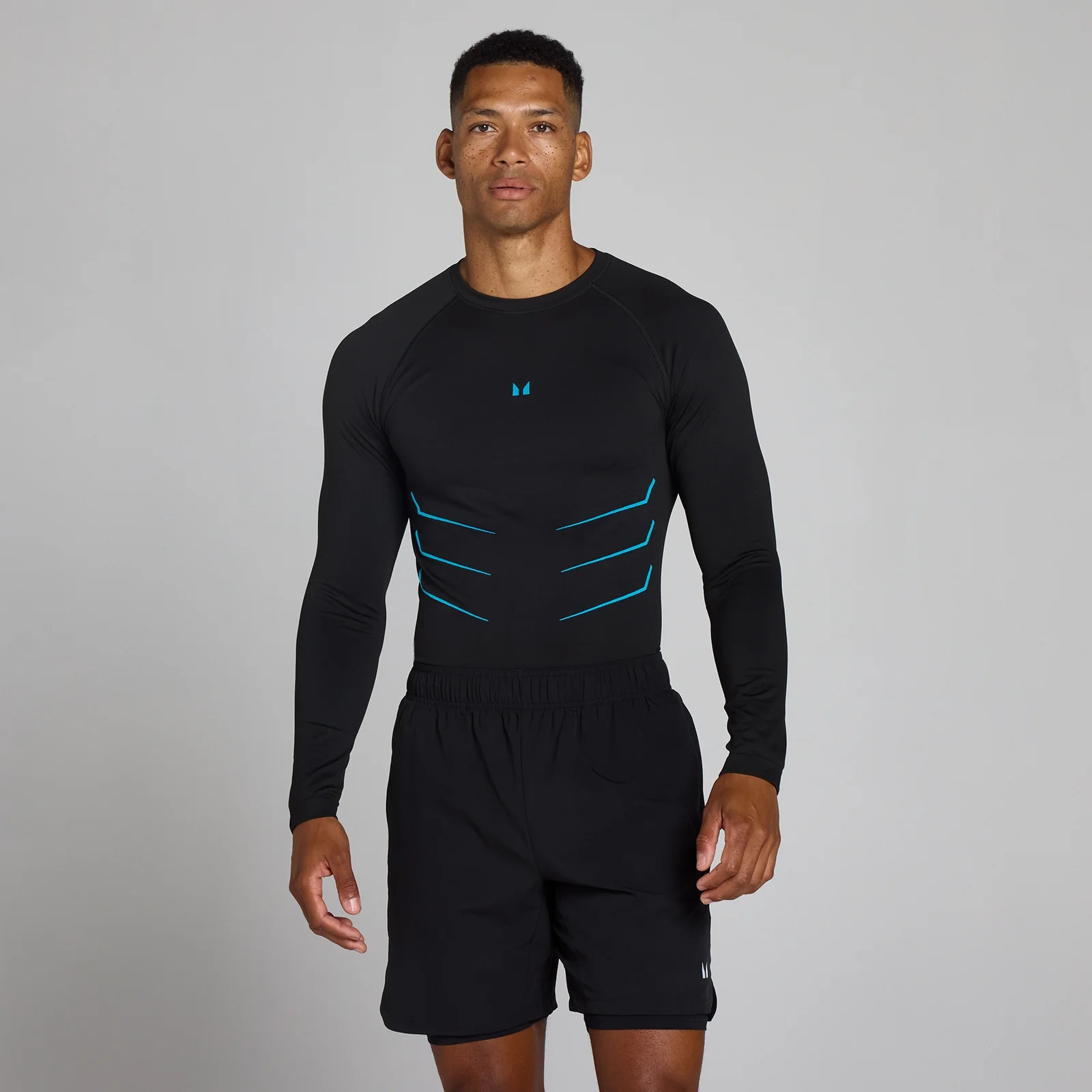 Top Lift Muscle Fit Sem Costuras Manga Comprida - Preto Desbotado/Azul Power - M Imagem 1