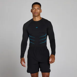 Top Lift Muscle Fit Sem Costuras Manga Comprida - Preto Desbotado/Azul Power - Size M