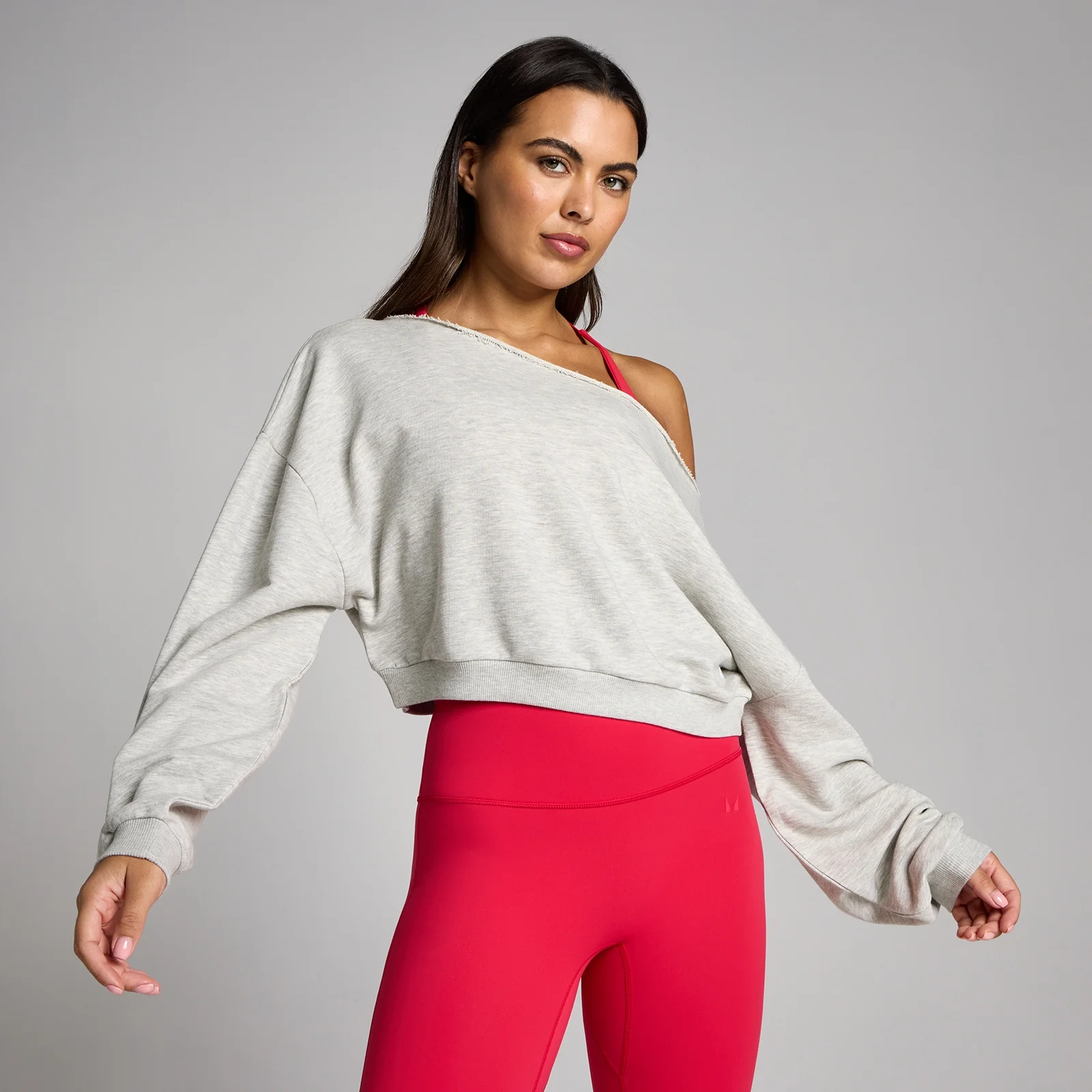 MP Feminina Off The Shoulder Sweatshirt - Cinzento mesclado - S Imagem 1