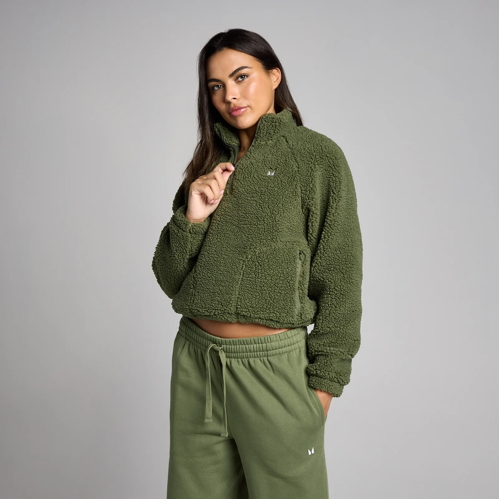 Fleece Borg MP Mulher com Fecho 1/4 Curto - Verde-azeitona Desbotado - S Imagem 1