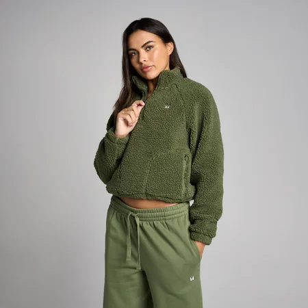 Fleece Borg MP Mulher com Fecho 1/4 Curto - Verde-azeitona Desbotado