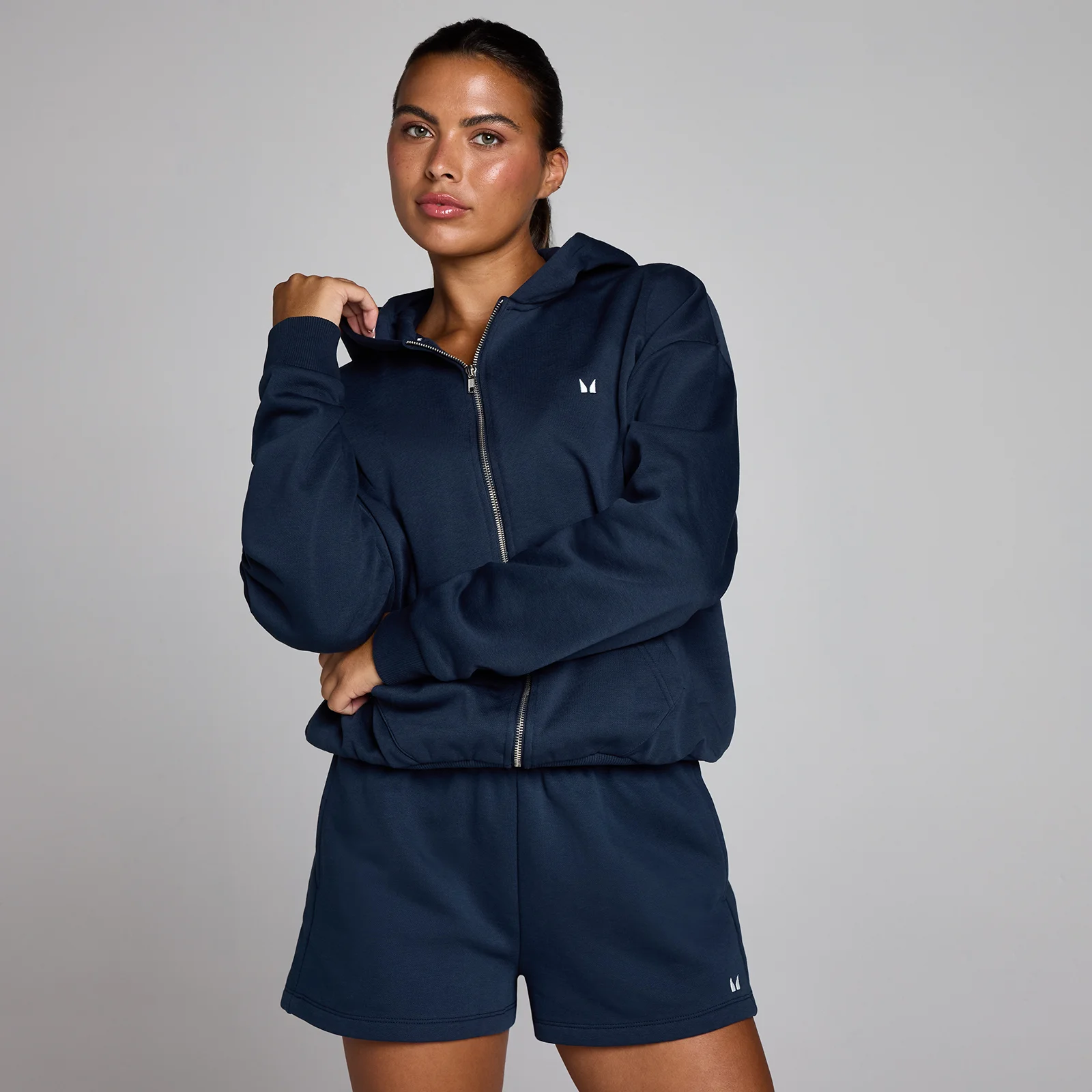 Sweatshirt com Capuz e Fecho MP Basics para Mulher - Azul-meia-noite - S Imagem 1