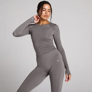 Top de Manga Comprida Transparente com Franzido Tempo MP Mulher - Trufa Escura - Size XS