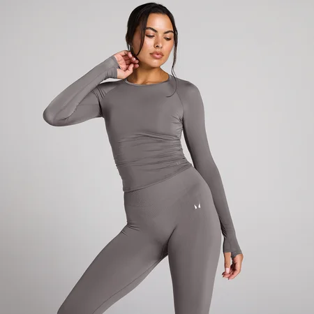 Top de Manga Comprida Transparente com Franzido Tempo MP Mulher - Trufa Escura
