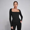 Top de manga comprida SculptForm com decote quadrado MP Mulher - Preto