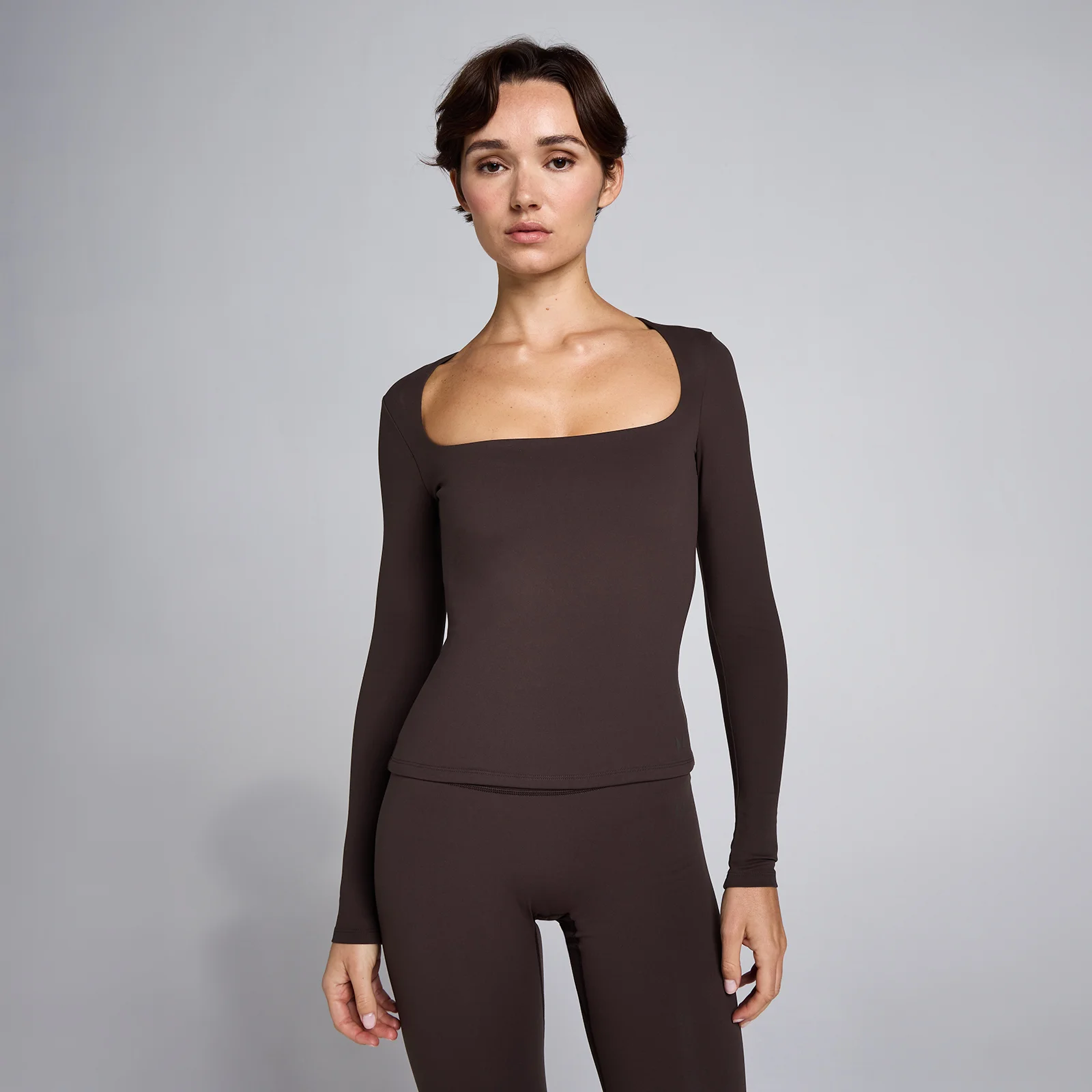Top de manga comprida SculptForm com decote quadrado MP Mulher - Cacau - XS Imagem 1
