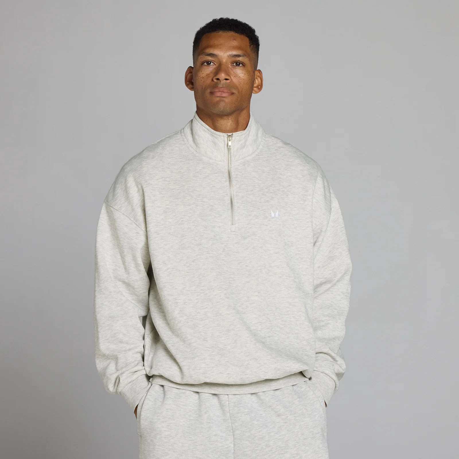 MP Men's Rest Day Oversized 1/4 Zip - Light Grey Marl - M Imagem 1
