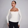 Top de Manga Comprida SculptForm com Decote Quadrado MP para Mulher - Pérola