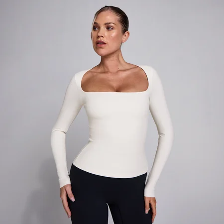 Top de Manga Comprida SculptForm com Decote Quadrado MP para Mulher - Pérola